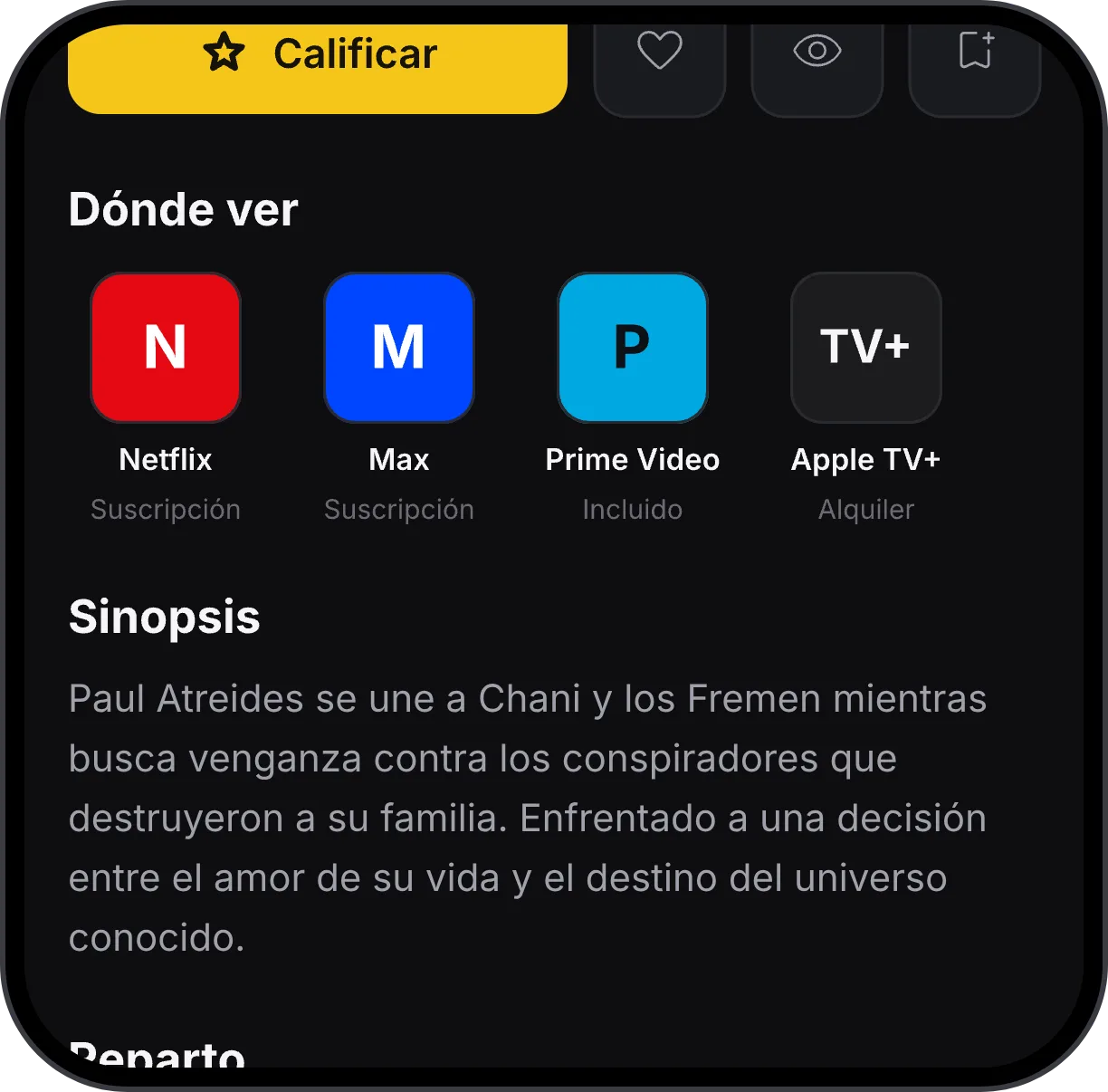 Plataformas de streaming disponibles para un título